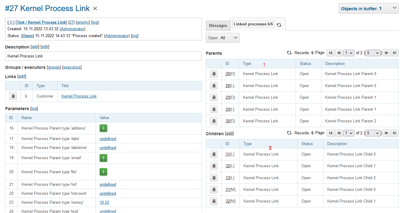 linked process tab