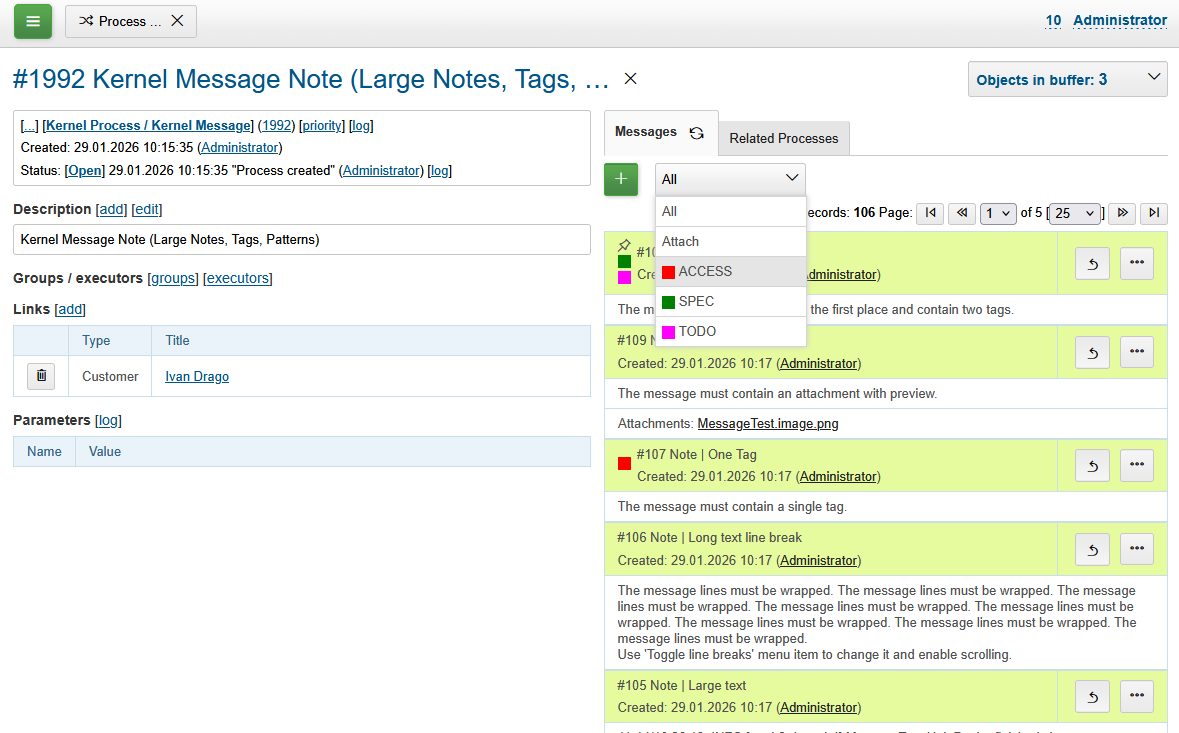 process messages notes