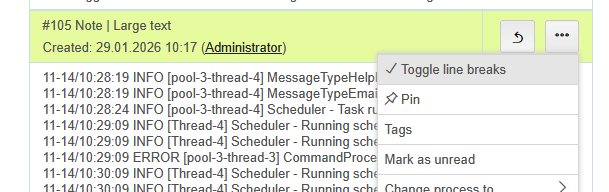 process messages notes line breaks