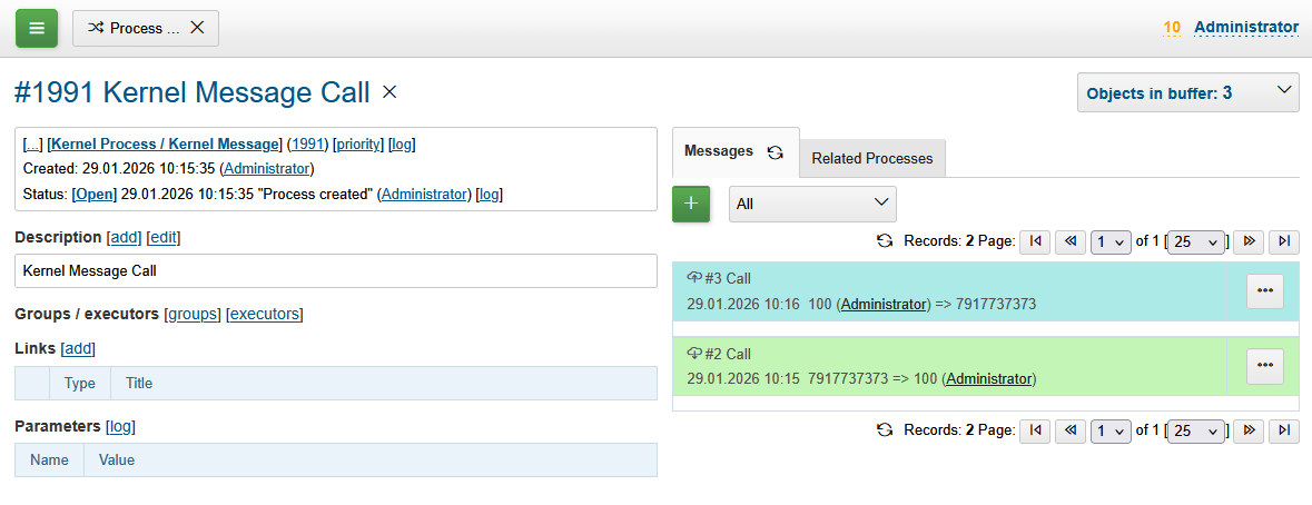 process messages calls