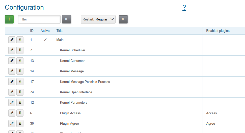 config includes