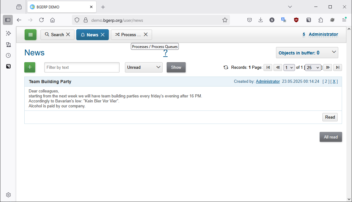 toolbar news queue