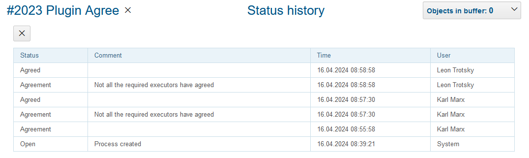 process agreement status history